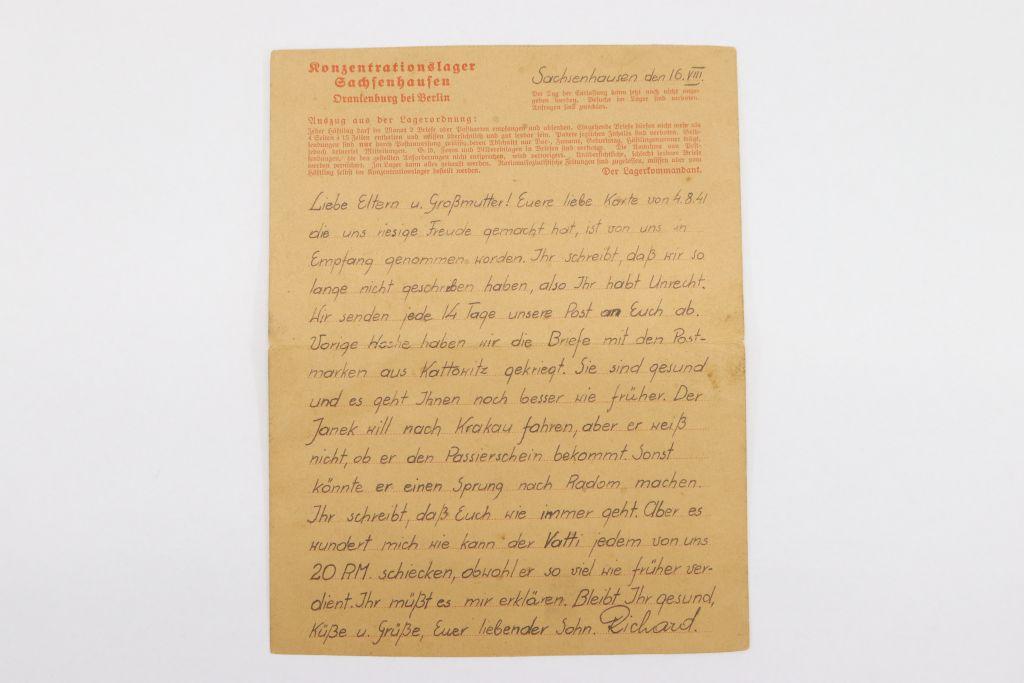 Nazi Conc. Camp Sachsenhausen Letter