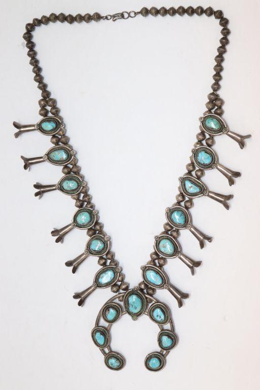 Silver & Turquoise Squash Blossom Necklace