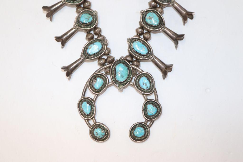 Silver & Turquoise Squash Blossom Necklace