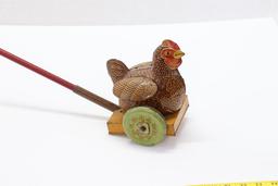 Vintage Tin Litho Push Chicken Toy - Great Britain
