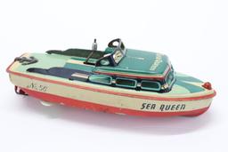 1950's Japan Wind-up Sea Queen Tin Boat