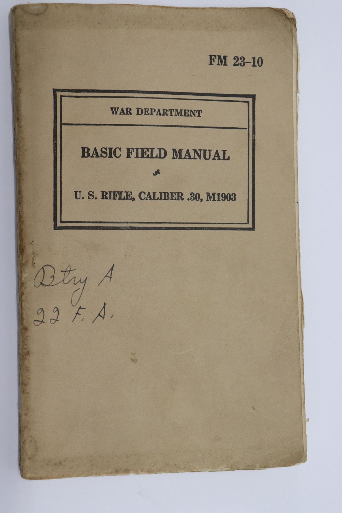 WWII Field Manual for M1903 U.S. Rifle .30cal