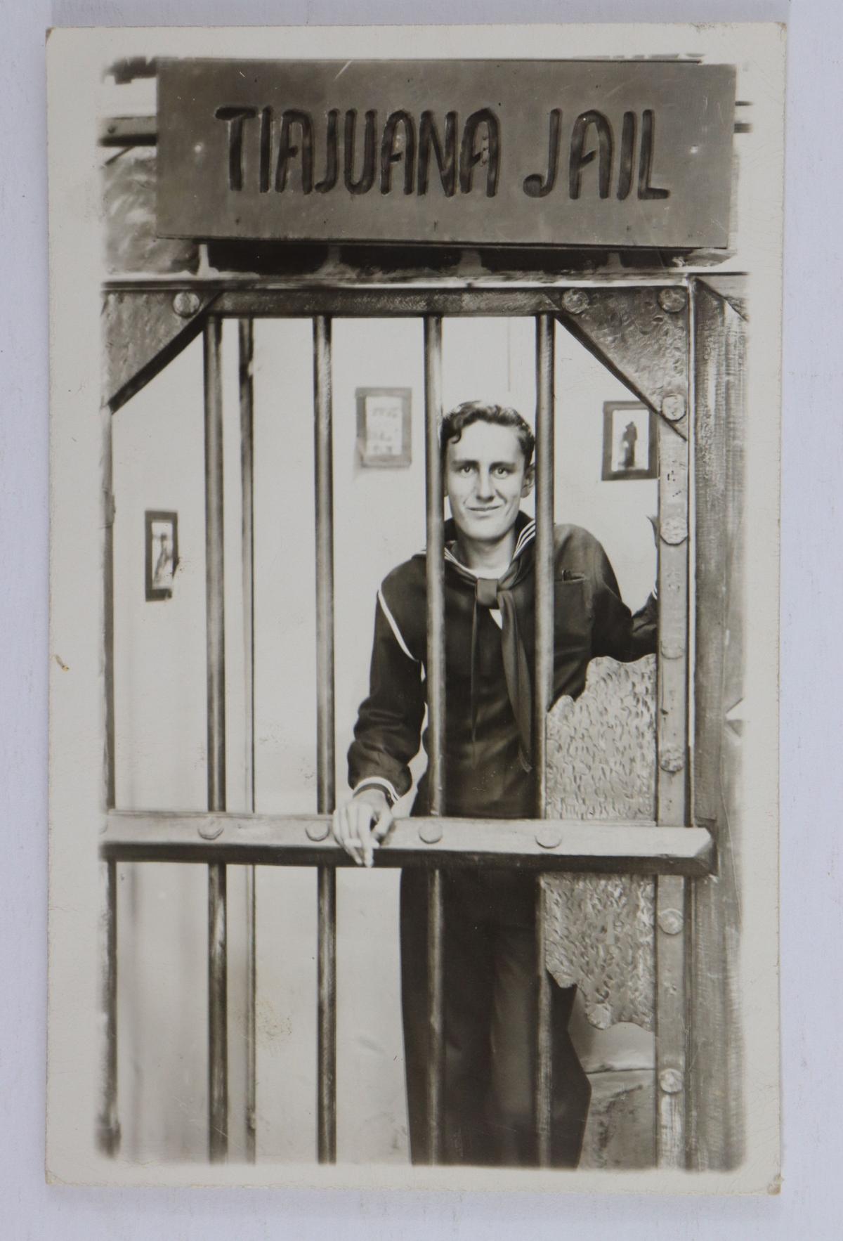 Antique RPPC USN Sailor in Tijuana Jail