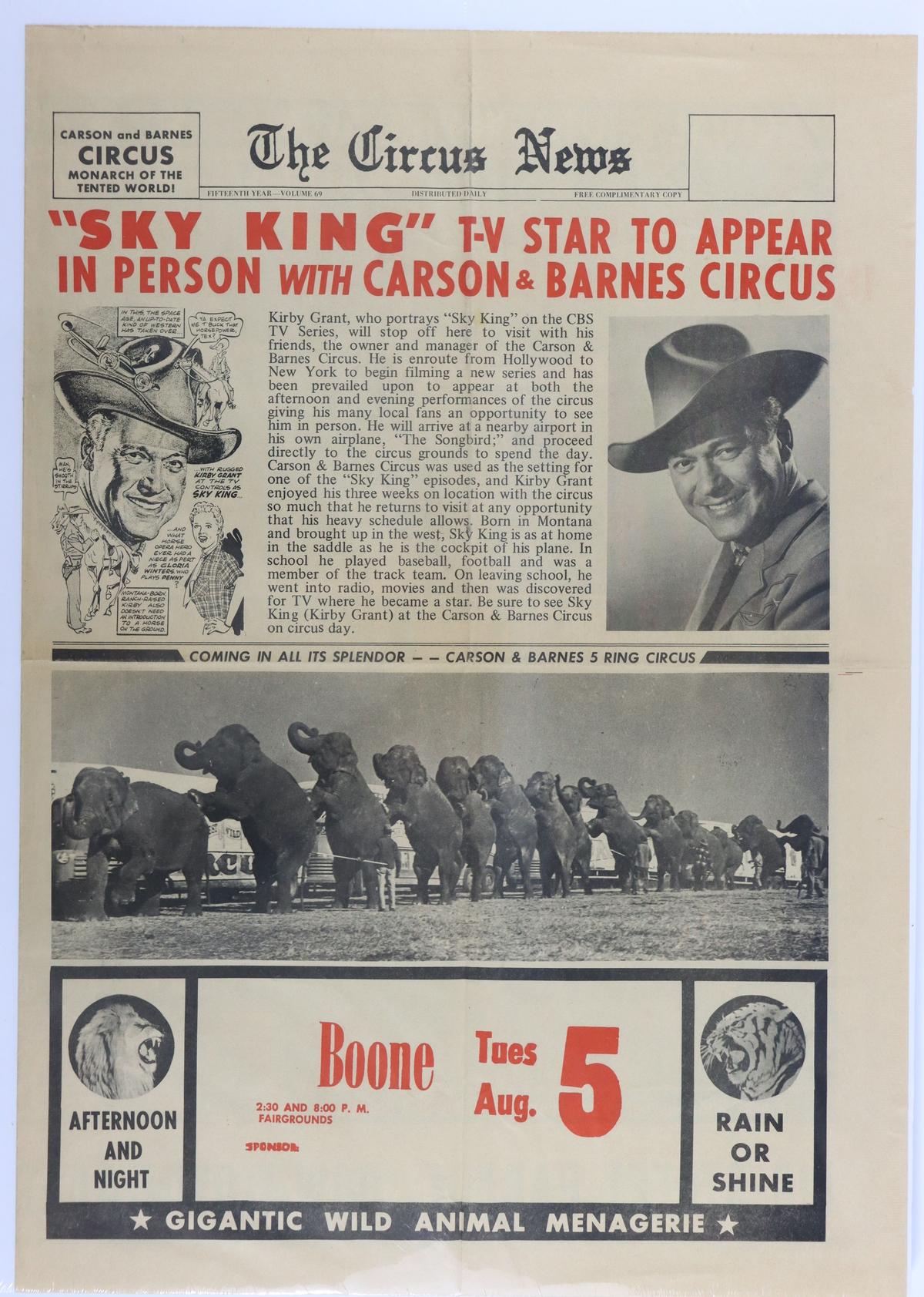 1950's 'Sky King'/Barnes Circus Newspaper