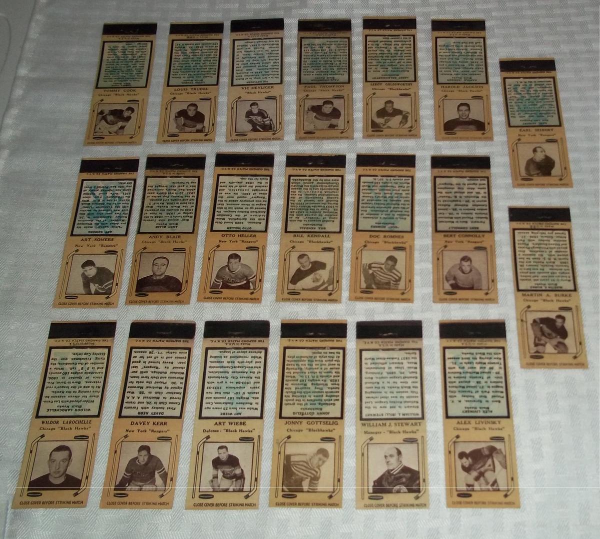 (20) Different 1936 - 1939 Diamond Matchbooks Cards NHL Hockey Stars Rare