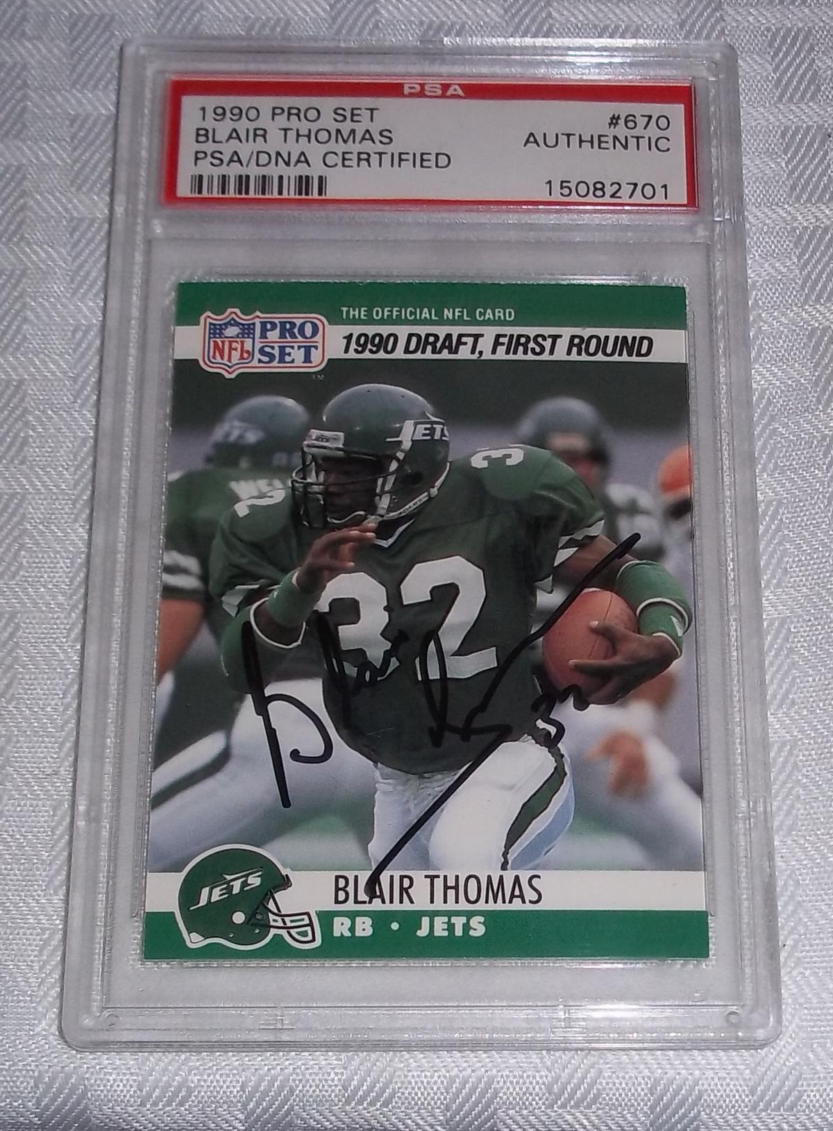 1990 Pro Set NFL Football Rookie Card #670 Blair Thomas Jets Autographed PSA Slabbed