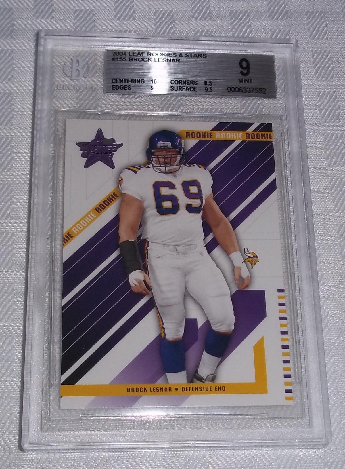 2004 Leaf Rookies & Stars #155 Brock Lesnar Vikings NFL Pre WWE WWF Rookie Card RC BGS GRADED 9 MINT