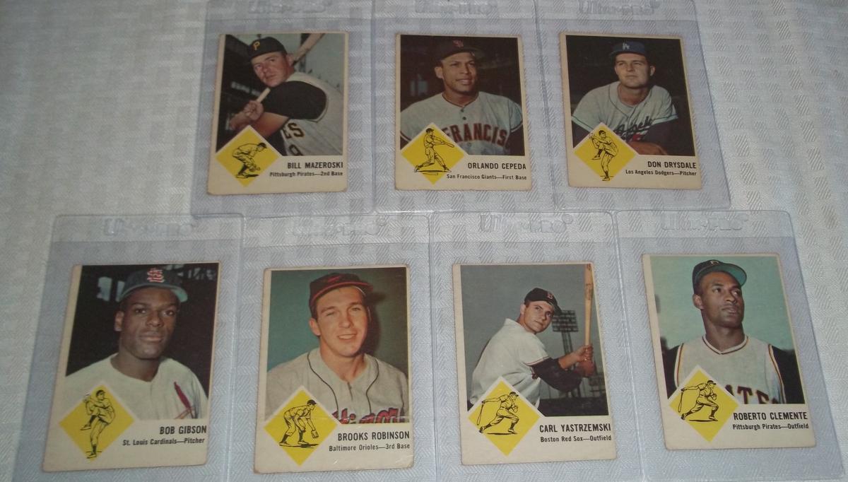 Vintage Starter Near Set 1963 Fleer MLB Baseball Cards 52/66 Stars HOFers Clemente Brooks Yaz Gibson