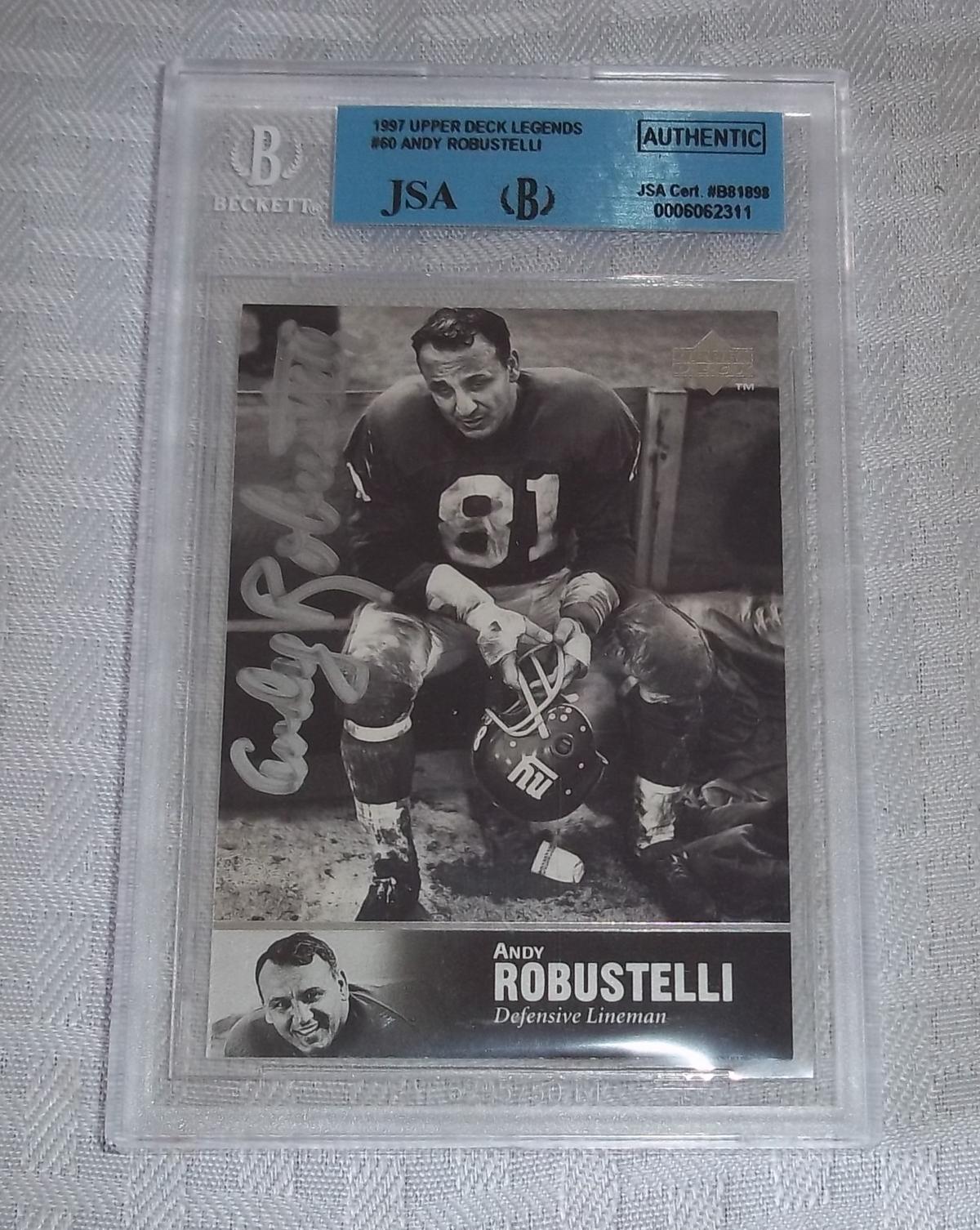 JSA BGS Slabbed Upper Deck Autographed Signed Giants Andy Robustelli Card NFL HOF