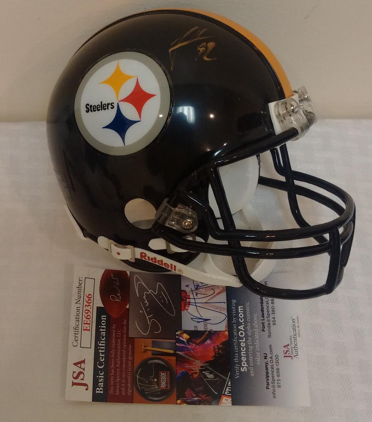 Steelers James Harrison Mini Football Helmet Autographed Signed NFL JSA COA