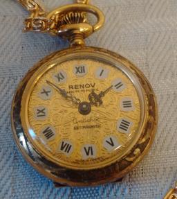 Vintage Renov Pocket Watch Antichox w/ Chain Works Antimagnetic Gold? France