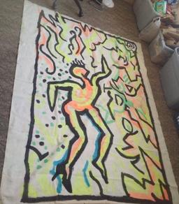 Vintage 1960s 1970s Acid Blotter? Art Painting Psychedelic 1/1 Signed Alvaro 70x92 Blacklight Canvas
