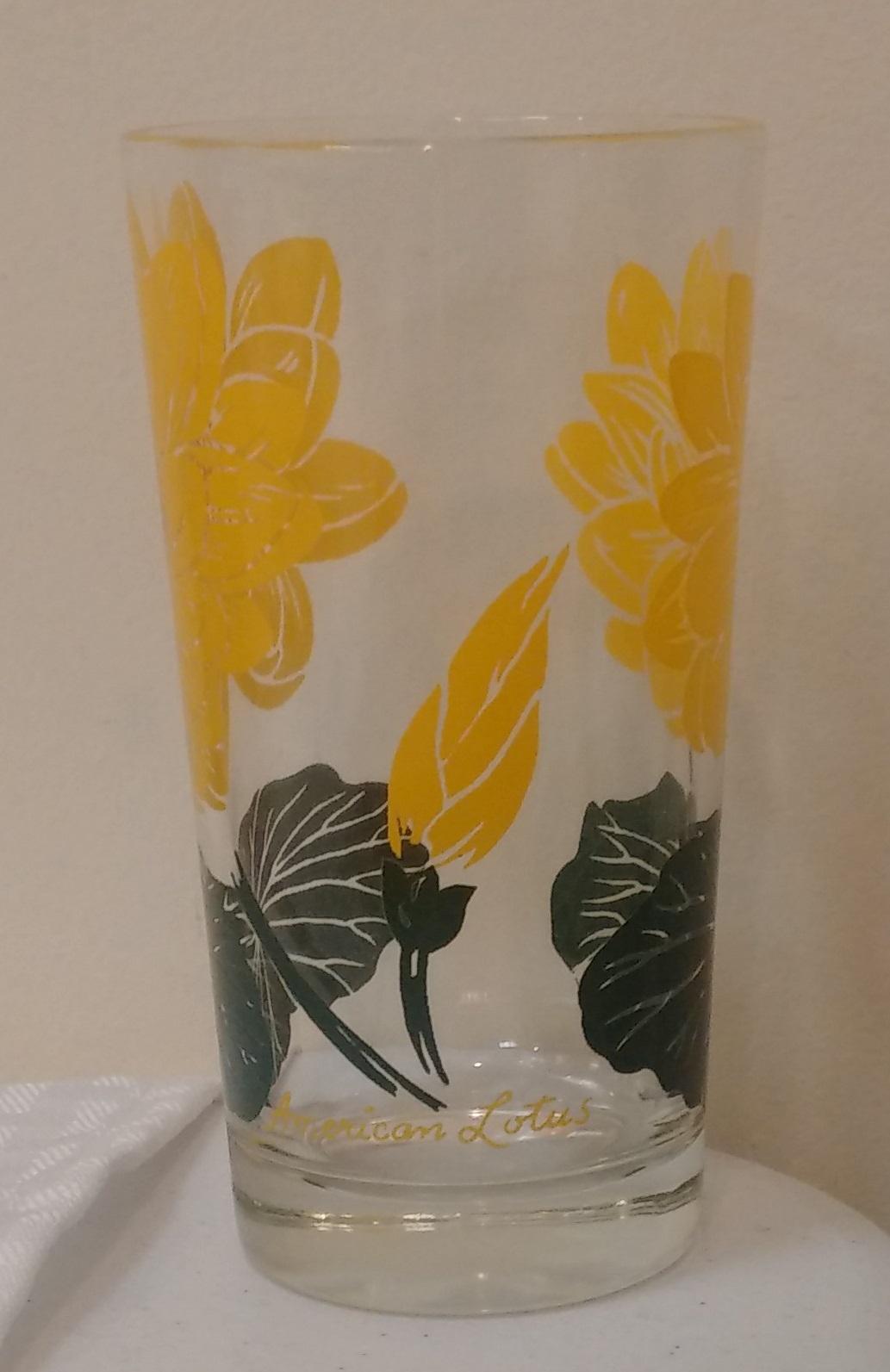 Vintage 5'' Boscul Peanut Butter Glass American Lotus Yellow Tumbler Flower