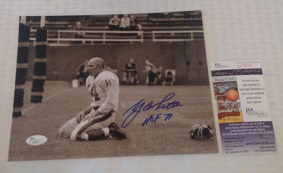 Y.A. Tittle Autographed Signed 8x10 Photo Giants HOF JSA COA HOF 71 Inscription