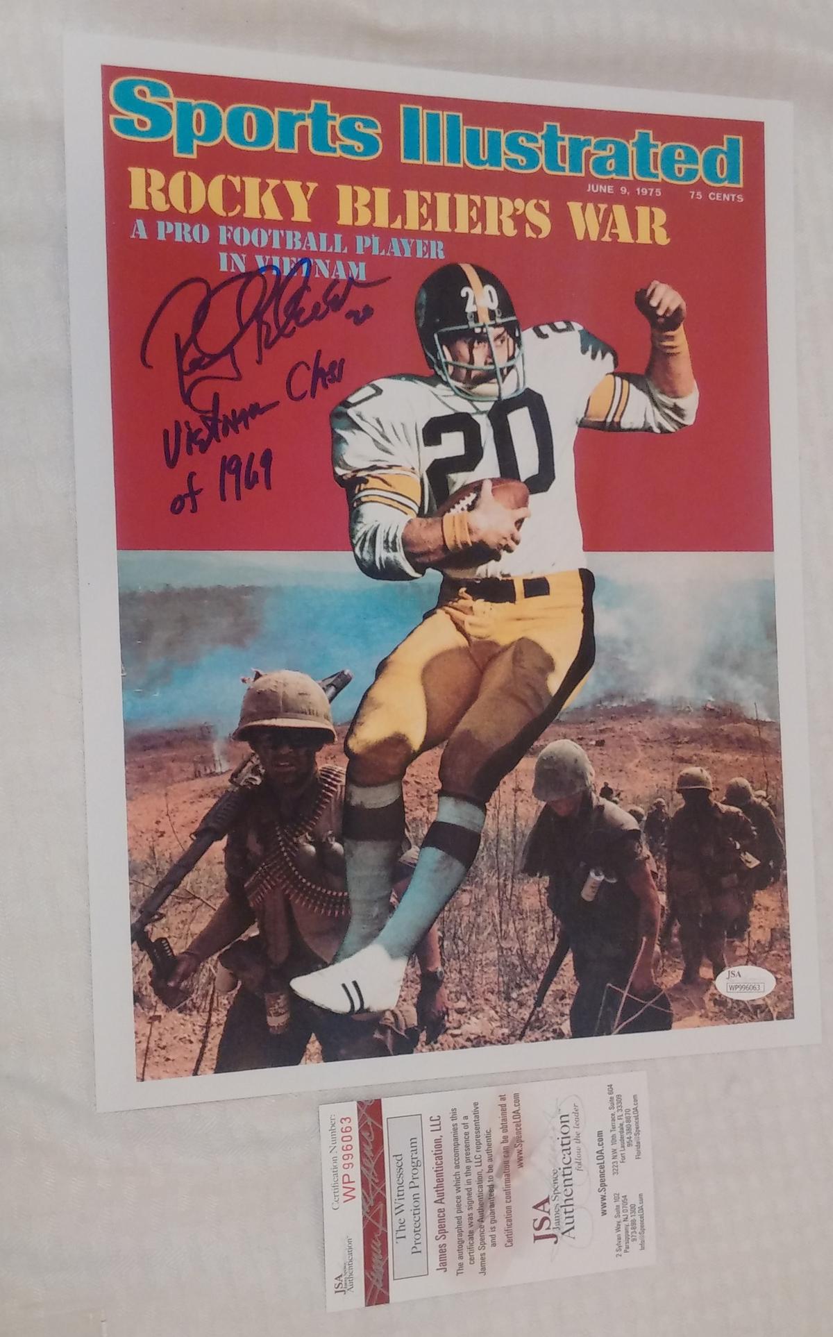 Rocky Bleier Autographed Signed 11x14 Photo Steelers JSA COA Rare Inscription Vietnam Class 1969 NFL