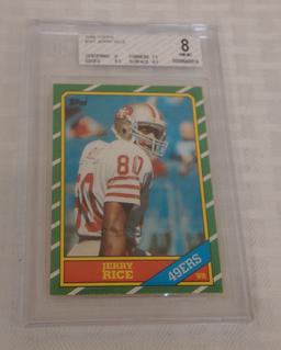 Vintage 1986 Topps NFL Football #161 Rookie Card Jerry Rice RC 49ers HOF Beckett GRADED BGS 8 NRMT