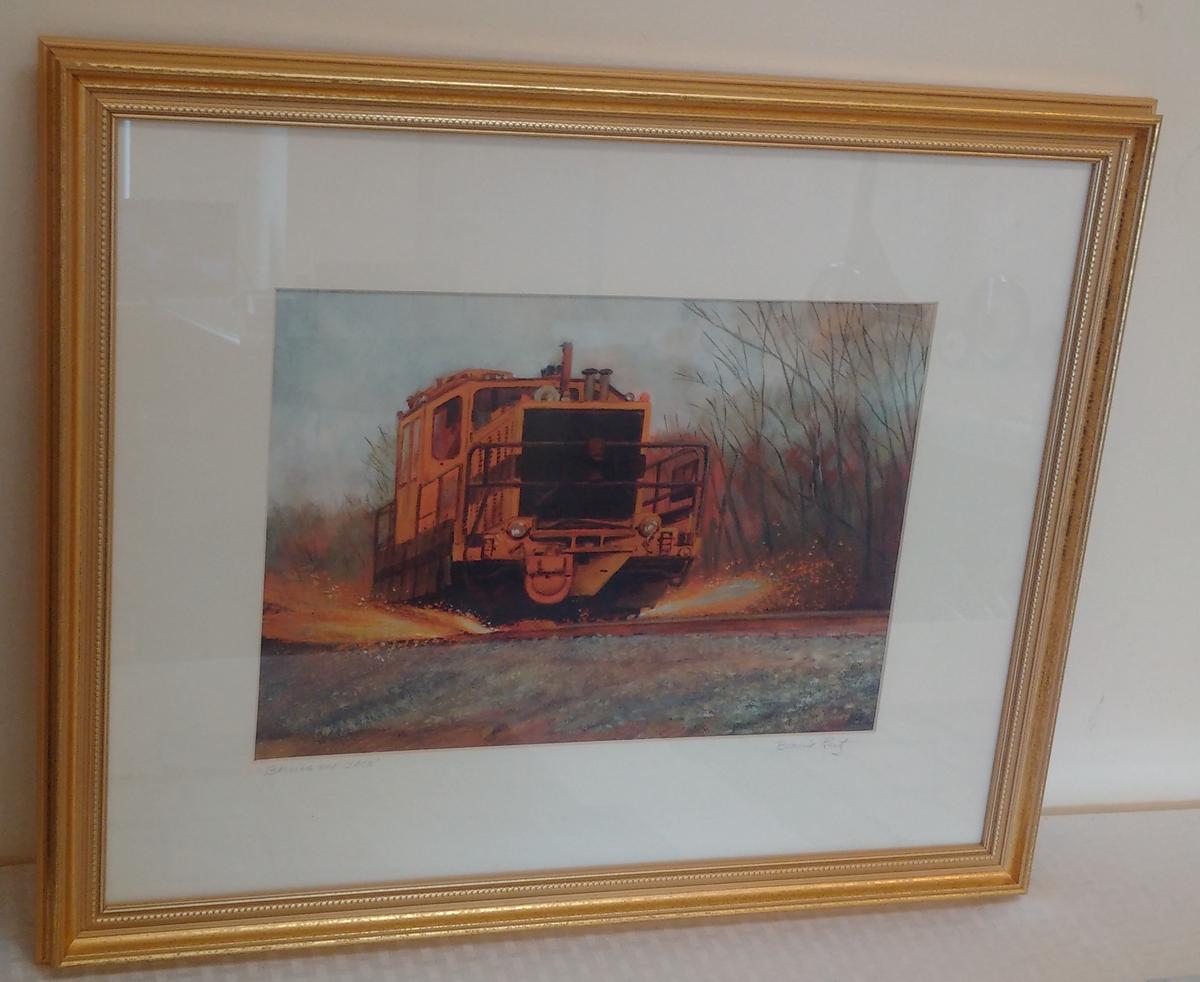 Balling The Jack Artist Signed Framed Print Picture Bonnie Reitz Train Braking Brakes Sparks 18x22