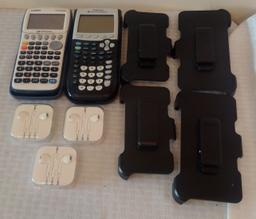 Texas Instruments TI-84 Plus Casio Calculator Lot w/ Otterbox Phone Cases Lot Earbuds