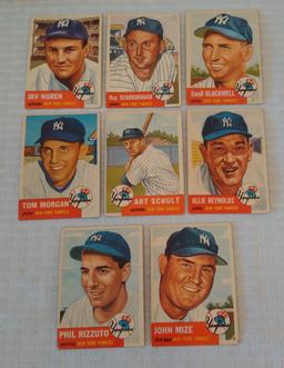 8 Vintage 1953 Topps Baseball Card Lot Mize Rizzuto Reynolds Noren Scarborough Blackwell All Yankees