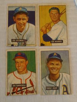 Vintage 1951 Bowman Baseball 4 Card Lot Coleman Niarhos Garagiola Joost