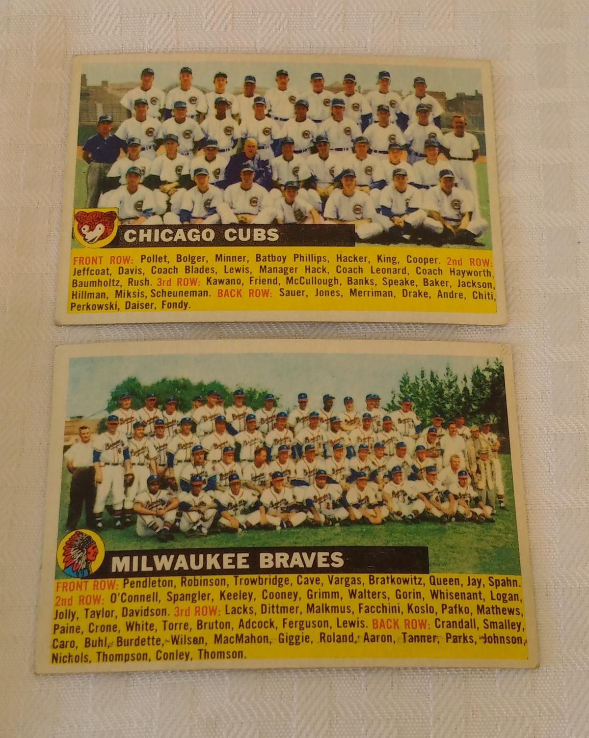 Vintage 1956 Topps Baseball Team Card Lot Milwaukee Braves & Chicago Cubs Aaron Banks Spahn Mathews