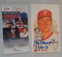 Jim Bunning Autographed Perez Steele Postcard Phillies HOF 96 Inscription JSA COA