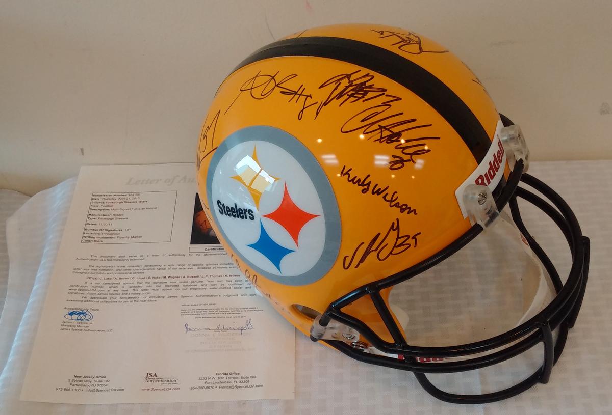 Full Size NFL Football Helmet Steelers Multi Team Signed Autographed JSA 19+ Signatures Yellow