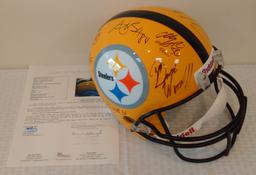 Full Size NFL Football Helmet Steelers Multi Team Signed Autographed JSA 12 Signatures Yellow