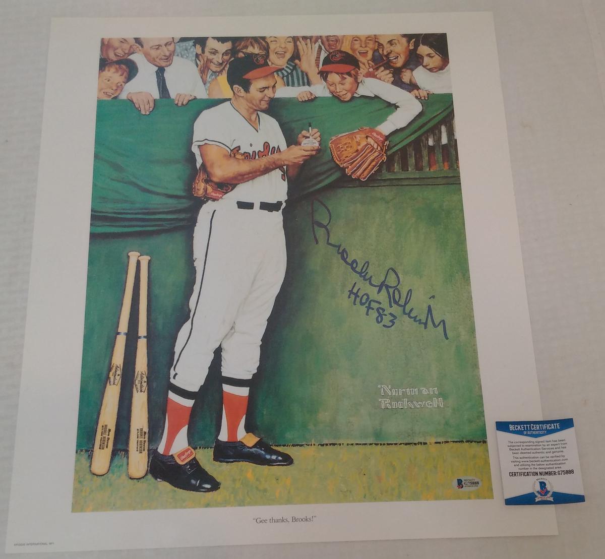 Brooks Robinson Autographed 18x21 Lithograph Poster Norman Rockwell Orioles HOF Baseball MLB BAS COA