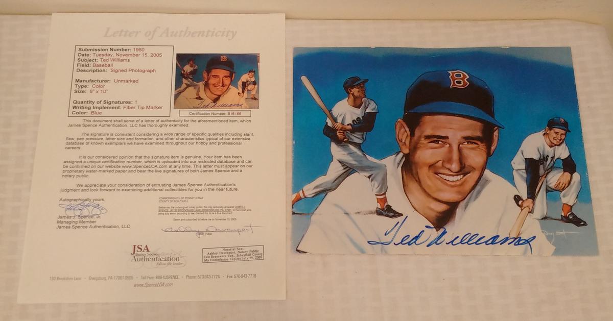 Ted Williams Autographed Signed 8x10 Photo Red Sox HOF Full JSA LOA COA