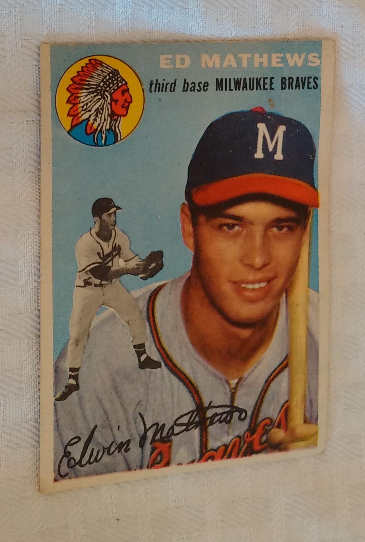 Vintage 1954 Topps Baseball Card #30 Eddie Mathews Braves HOF