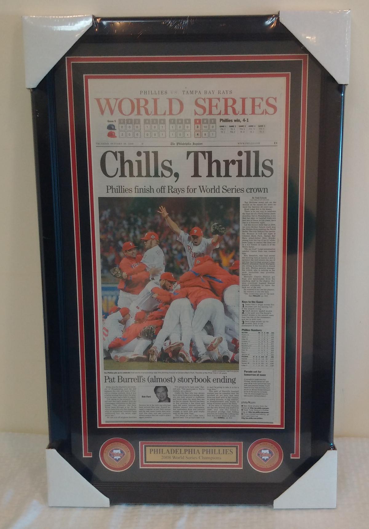 2008 Phillies World Series Inquirer Champions Newspaper Page Framed & Matted Gift Man Cave Game Room