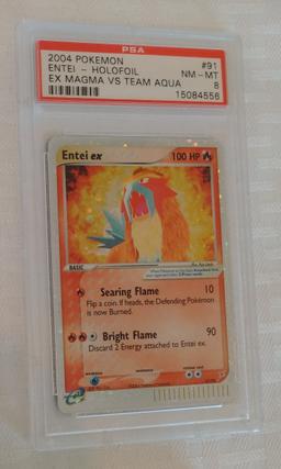 2004 Pokemon #91 Entei Holofoil Card EX Magma Team Aqua PSA GRADED 8 NRMT MINT Slabbed