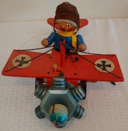 Very Rare Vintage Wooden Fokker DR-1 Red Baron Airplane Music Box Smoker West Germany Original Reuge