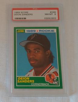 1989 Score NFL Football Rookie Card #246 Deion Sanders RC PSA GRADED 8 NRMT MINT Falcons HOF