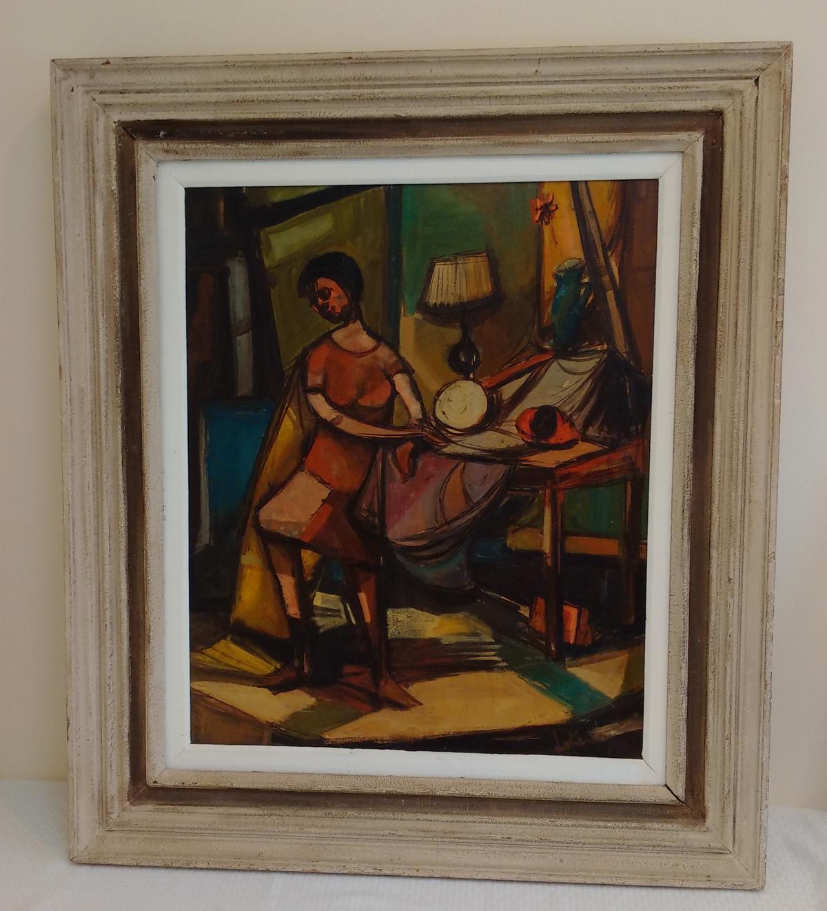 Large Painting Andrew Lukach Woman Abstract Expressionist Artist Signed 35x41 Art Framed Old Frame