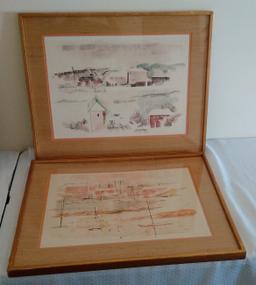 (2) Vintage Alfred Birdsey Watercolor Painting Art Pair Framed Artwork Artist Signed 24x29 Bermuda