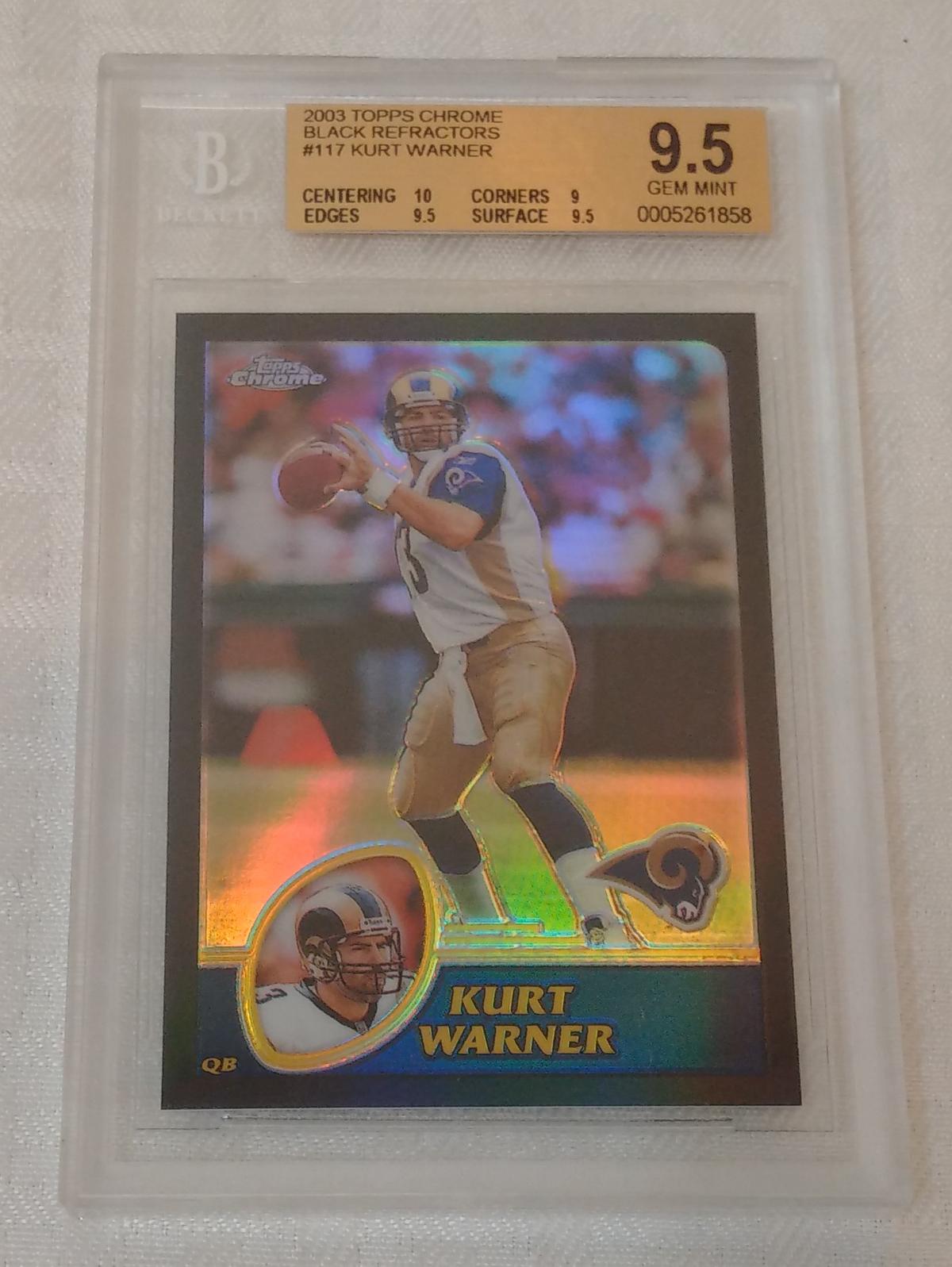 2003 Topps Chrome Black Refractors #117 Kurt Warner Rams Insert Card 70/599 NFL BGS GRADED 9.5 GEM