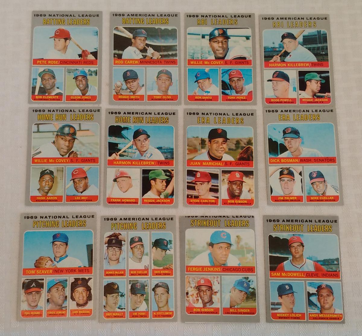 Complete Sub Set Vintage 1970 Topps All 12 Leader Card Lot Reggie Killebrew Seaver Aaron Clemente