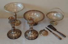 Vintage Sterling Silver Lot Weighted Reinforced Candlesticks Bowls Flatware Shoe Horn File