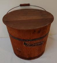 Antique Vintage Wooden Pail Bucket w/ Handle Lid Advertising Philadelphia Confections 12x14x14''