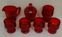 Vintage Viking Ruby Red Glass Lot Cups Tumblers Cream Sugar Lid Honeycomb Set