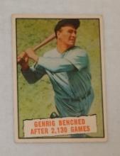Vintage 1961 Topps MLB Baseball Thrills Card #405 Lou Gehrig Yankees HOF