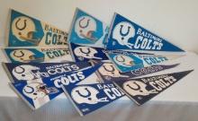 11 Vintage Basltimore Indianapolis Colts Full Size NFL Football Pennant Lot 1960s 1970s 1990s