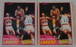 Key Vintage 1981-82 Topps NBA Basketball 2 Card Lot #21 Magic Johnson Lakers Pink Variation HOF