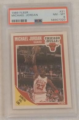 1989-90 Fleer NBA Basketball Card #21 Michael Jordan Bulls HOF PSA GRADED 8 NRMT MINT Slabbed