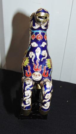 Vtg Rearing Cloisonne Horse W/ Custom Wood Stand