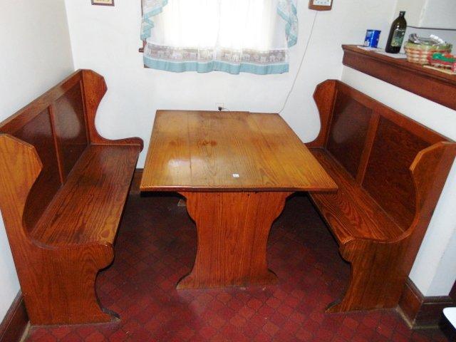 Vtg Knotted Pine Country Table & 2 Bench Seats