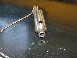 Vtg 3 Chamber Train Conductor's Whistle W/ Chain