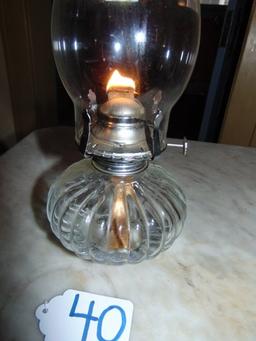 Vtg Pressed Glass Oil Lamp